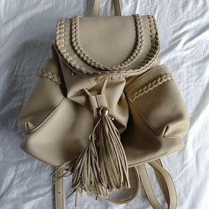Tassel & braided tan backpack purse